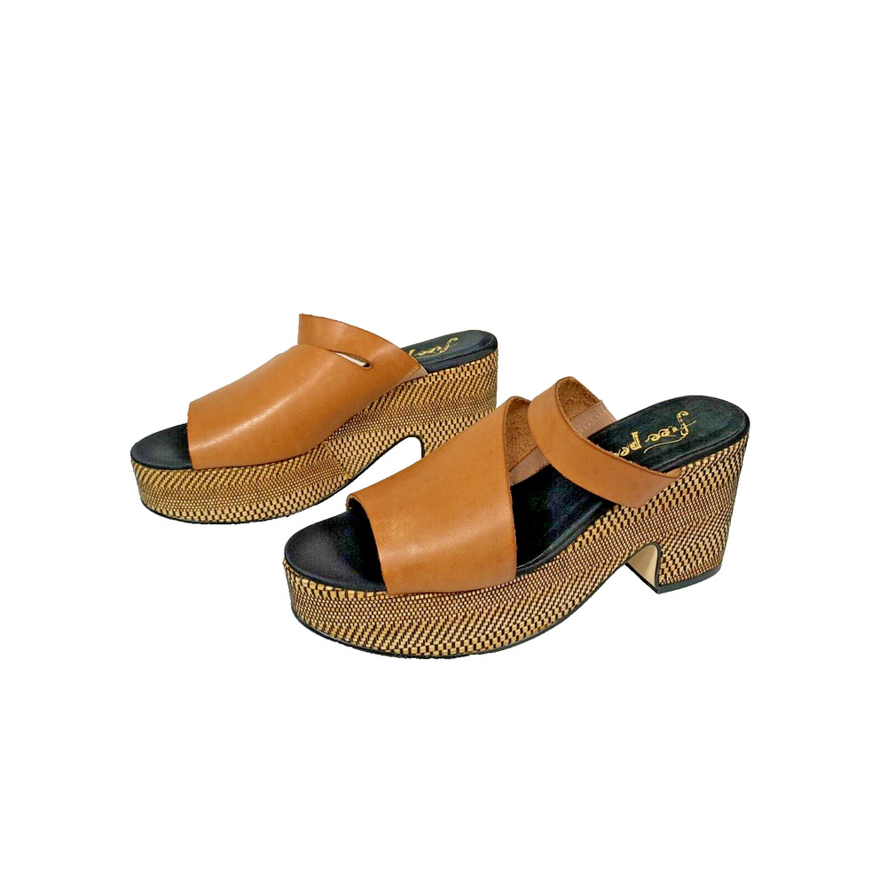 Free People Heeled Sandal Women's Size 40 Demi Platform Brown Leather Slip On - Picture 2 of 9